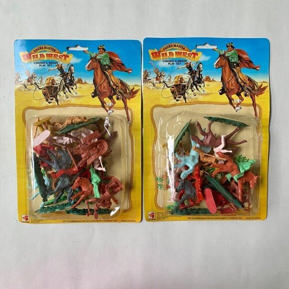 Tak Shing Figure Master Wild West Cowboy & Indian Play Set Vintage New - Picture 1 of 6